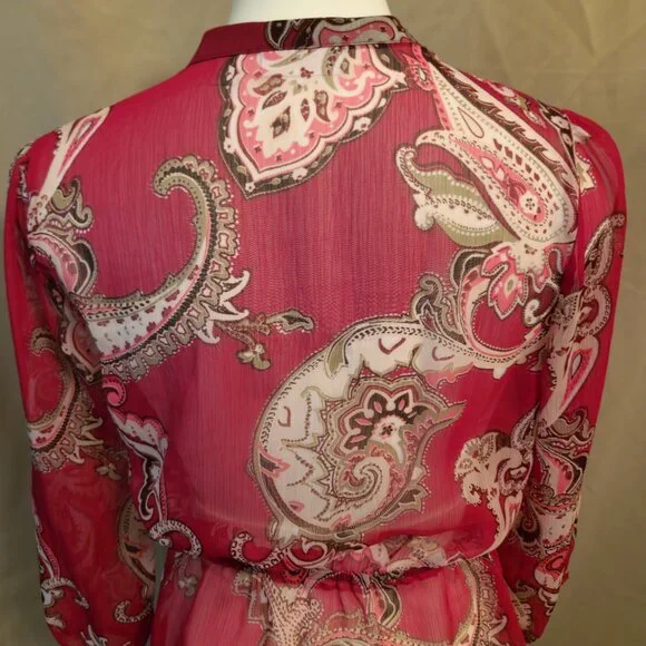 ❤️ 4/$20 New York & Co top Women's XS Sheer chiffon paisley buttons 3/4 sleeve - Picture 11 of 14